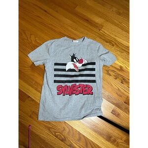 Looney Tunes Sylvester Cat Graphic T Shirt Grey Short Sleeve Crew Neck  Medium